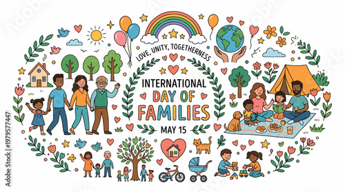 International Day of Families May 15 - Diverse Family Life Illustration