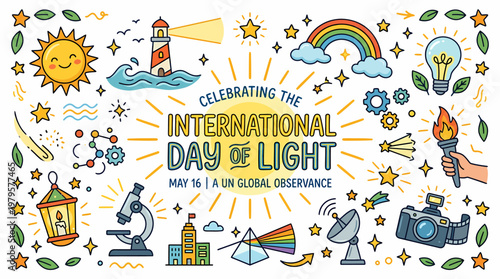 International Day of Light Celebration Banner with Icons