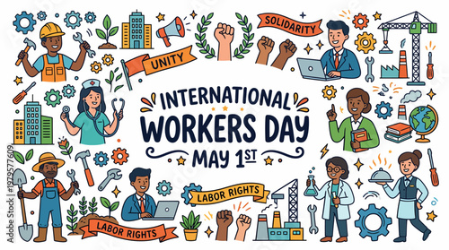 International Workers Day May 1st Illustration - Labor Rights Concept