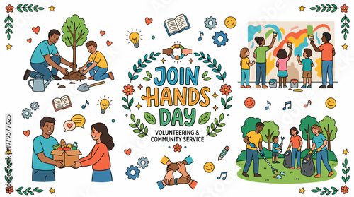 Join Hands Day: Volunteering & Community Service Illustration