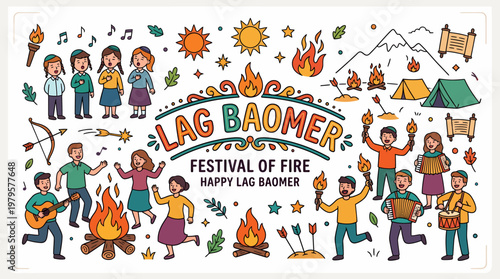 Lag Baomer Festival of Fire Cartoon Elements