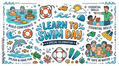 Learn to Swim Day - Children Swimming, Pool Fun, Safety Lessons
