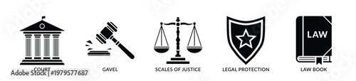 Justice law icon set. Set of Legal justice, law and balance scale icon - Stock Vector 