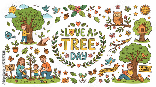 Love A Tree Day Illustration: Planting, Nature, Eco-Friendly