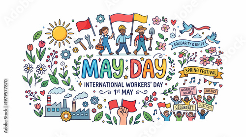 May Day International Workers Day Doodle Illustration
