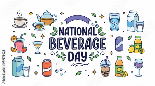 National Beverage Day Celebration - Variety of Drinks Illustrated