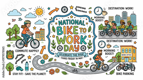National Bike to Work Day Celebration Illustration