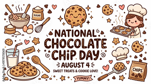 National Chocolate Chip Day August 4th Cute Illustration