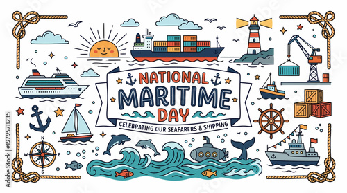 National Maritime Day Celebration - Seafarers & Shipping Illustration