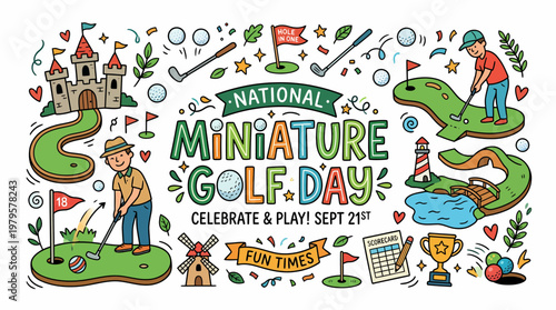 National Miniature Golf Day Cartoon Illustration