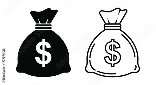 Two money bags with dollar signs a bold graphic silhouette
