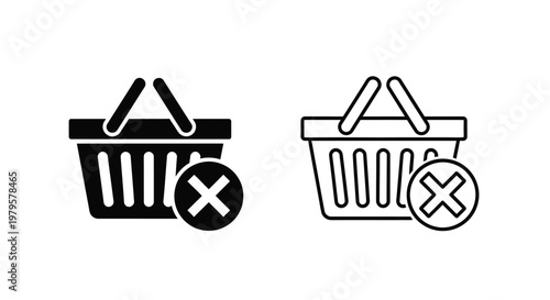 Shopping basket icons with and without a cross mark a black silhouette