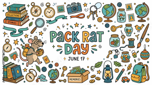 Pack Rat Day June 17 Cute Mouse Collecting Memories