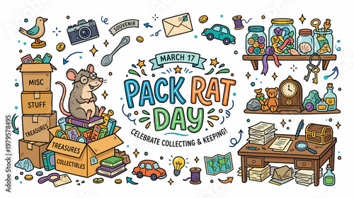 Pack Rat Day March 17th - Collecting & Keeping Illustration