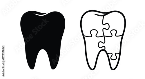 Tooth and puzzle piece graphic a striking black silhouette