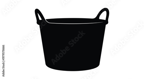 A black bucket with handles isolated on a white background silhouette