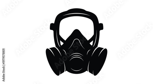 Black gas mask design on a white background striking silhouette