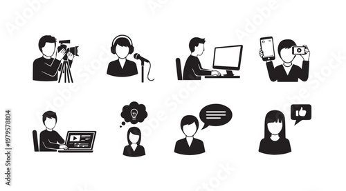 Diverse People Icons Representing Digital Content Creation and Communication