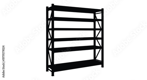 Black metal shelving unit against a white background a stark silhouette