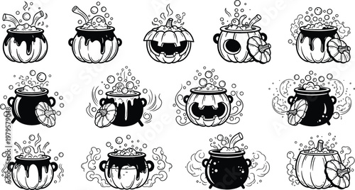 Potion Cauldron and Bubbling Brew Set with Halloween and Witchcraft Theme for Spooky and Mystical Designs
