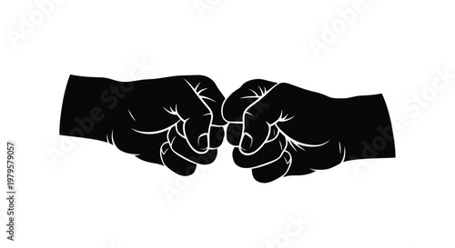 Two fists bumping together in a powerful black silhouette
