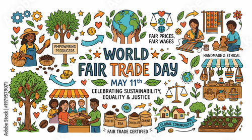 World Fair Trade Day Illustration - Sustainability, Equality, Justice