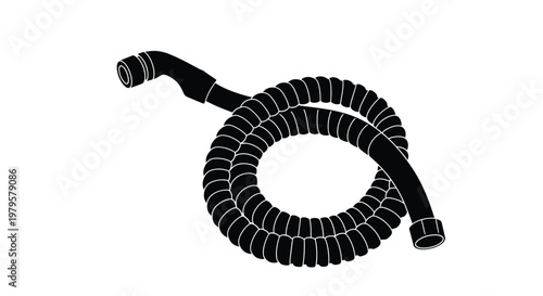 Coiled black shower hose presented as a striking silhouette