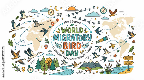World Migratory Bird Day Illustration - Birds Migration