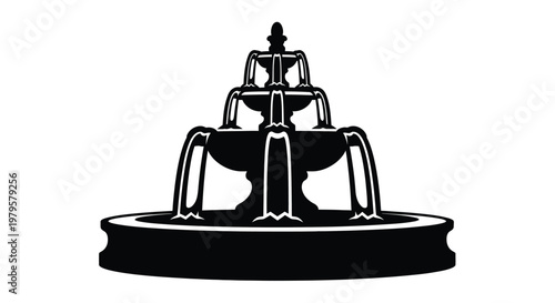 Elegant tiered fountain design a striking black silhouette