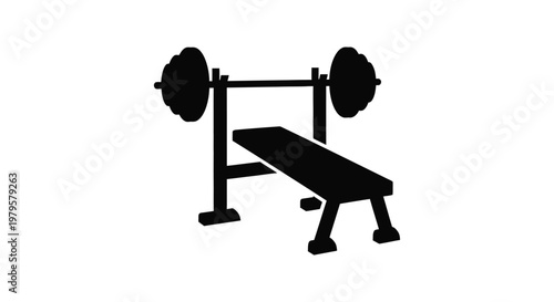 Weightlifting bench and barbell depicted in a striking black silhouette