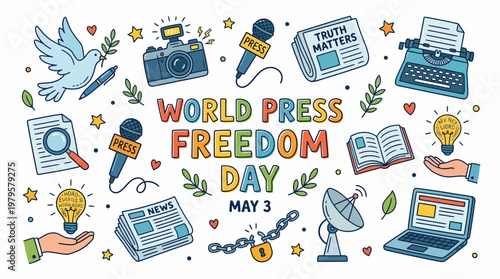 World Press Freedom Day Illustration: News, Media, Truth, Freedom