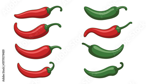 Set of peppers, chili pepper varieties illustration