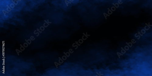 Dramatic blue smoke swirls against a dark black background creating a mystical cloudscape texture of motion and light like a storm in deep space