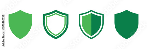 Shield icon set, security guard symbol in green color vector illustration, protection and safety concept