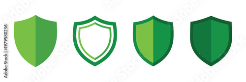 Shield icon set, security guard symbol in green color vector illustration, protection and safety concept