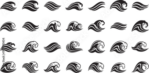 Black and white wave icons on a clean background