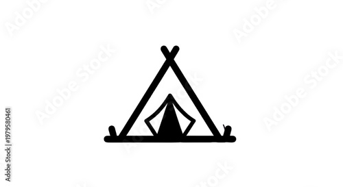 Vector illustration of simple black and white camping tent icon on a transparent background