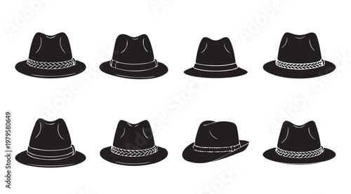 Fedora Hats Collection in Black and White Silhouette Style