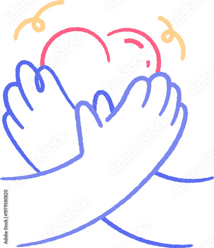 hand embracing heart self love human connection concept hand drawn rough single line art
