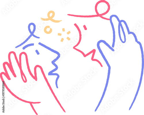 hands on cheek care and support human connection concept hand drawn rough line illustration
