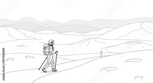Linear exploration beyond earth astronaut trekking across a desolate lunar landscape exploration