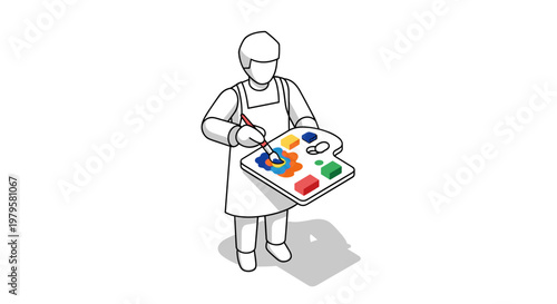Person holding paint palette and brush.