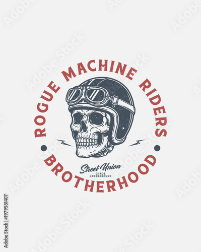 Rogue Machine Riders Brotherhood Skull with Helmet and Goggles.