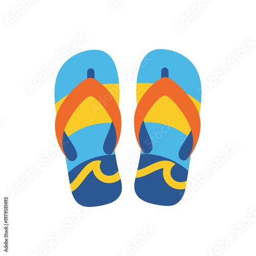Bild auf Leinwand flat vector icon of beach flip flops with wave symbol
