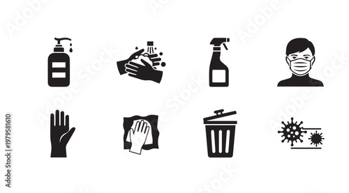 Hygiene and Cleaning Icons for Health Protection and Sanitation