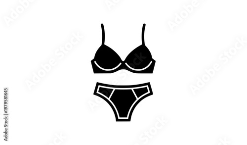 Minimal black and white bra and panty icon vector set with simple modern lingerie design