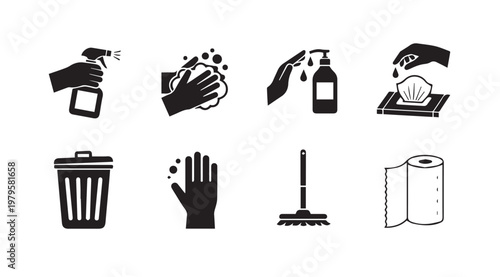 Hygiene and Cleaning Icons Set With White Background