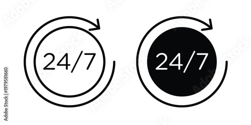 24 Hours a day service icon vector illustration in line style. flat silhouette designs