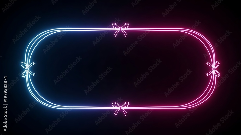 Obraz premium Glowing ribbon with decorative bows in a circular frame against dark background