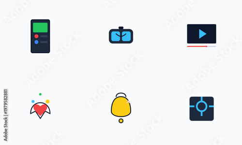 Hand-drawn digital app UI and fan experience set featuring mobile device video player community heart notification and authentic illustration
